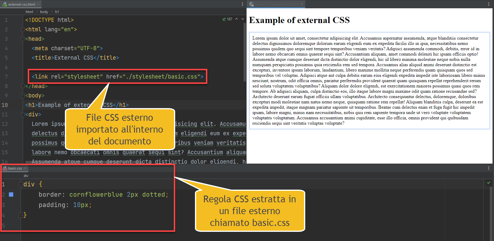 Esempio di stylesheet esterno