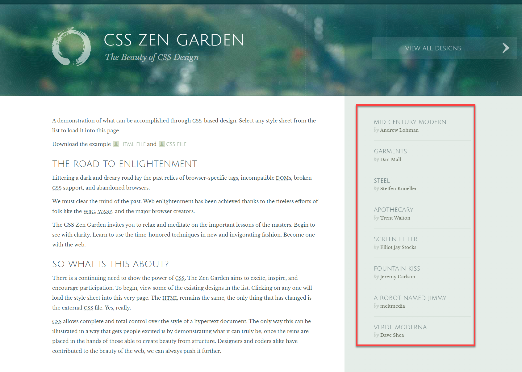 CSS Zen Garden home page