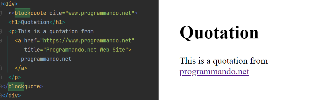Esempio di tag blockquote