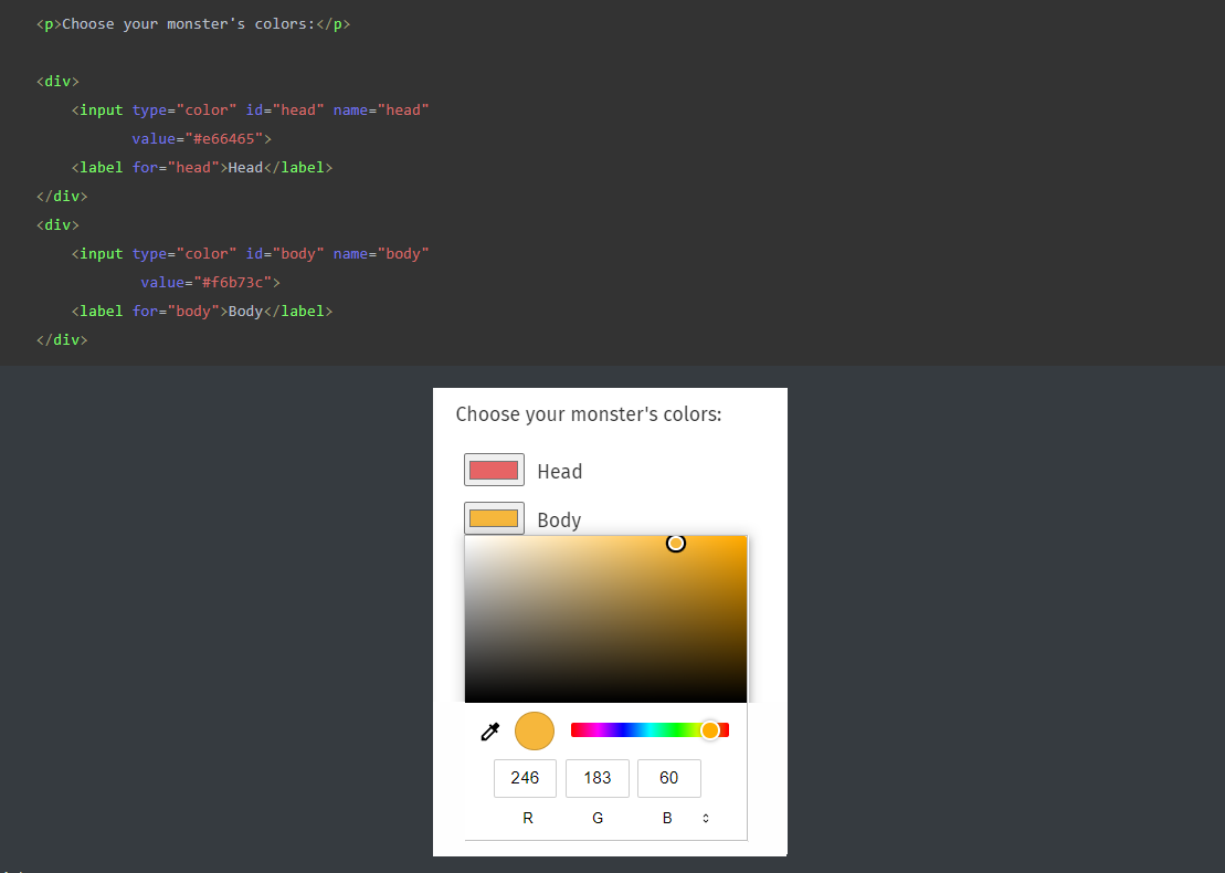 HTML input con type color