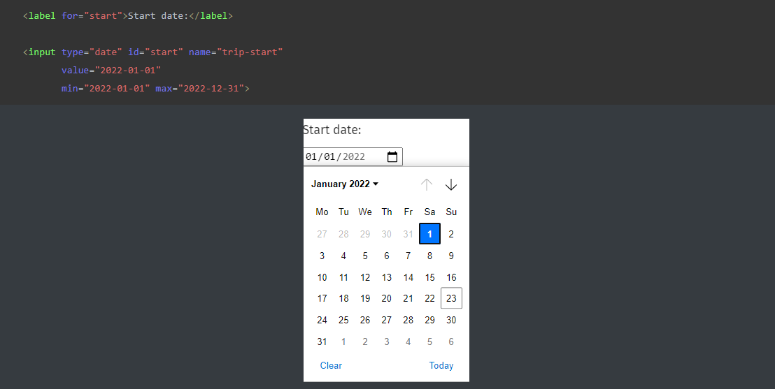 HTML input con type date