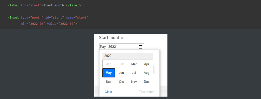 HTML input con type month